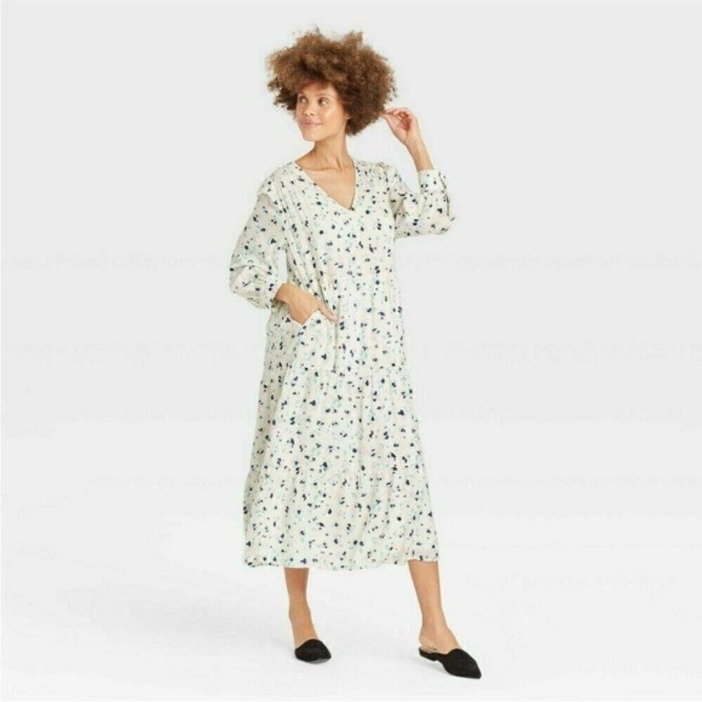 A New Day Dresses New A New Day Cream Long Sleeve Midi Dress Sz XS
